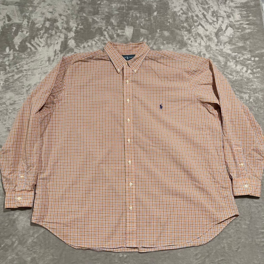 Ralph Lauren Shirt Mens 2XB Orange Plaid Classic Fit Long Sleeve Preppy Casual